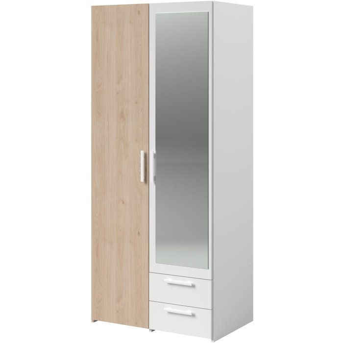Armario VARIA - Acabado en roble y blanco - 2 puertas - Espejo - Ancho 80,7 x Profundidad 51,7 x Alto 185 cm - PARISOT