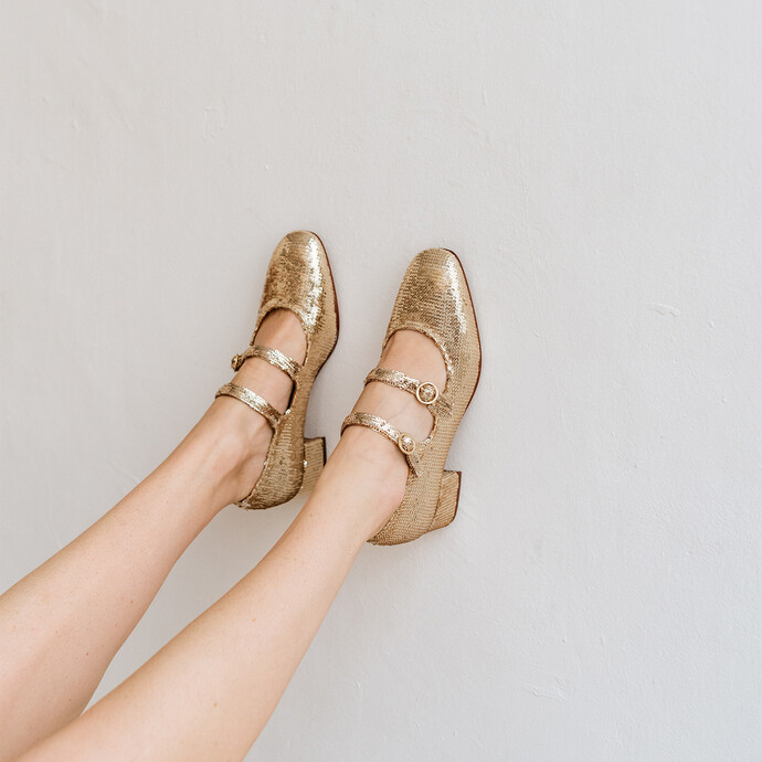 Babies doubles boucles et talons  en sequins platine
