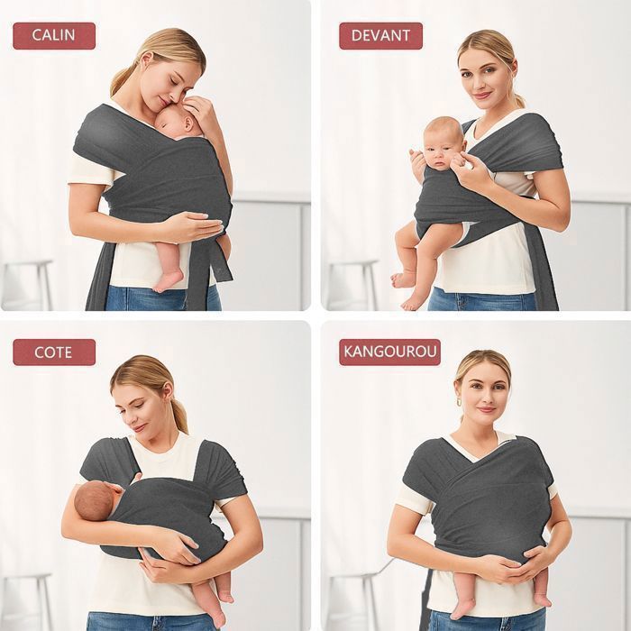 Porte Bebe Echarpe,Echarpe Porte-Bebe Ergonomique,Facile à Enfiler, Réglable,Unisexe,Pour Bébés Jusqu'à 20 Kg (Gris Foncé)