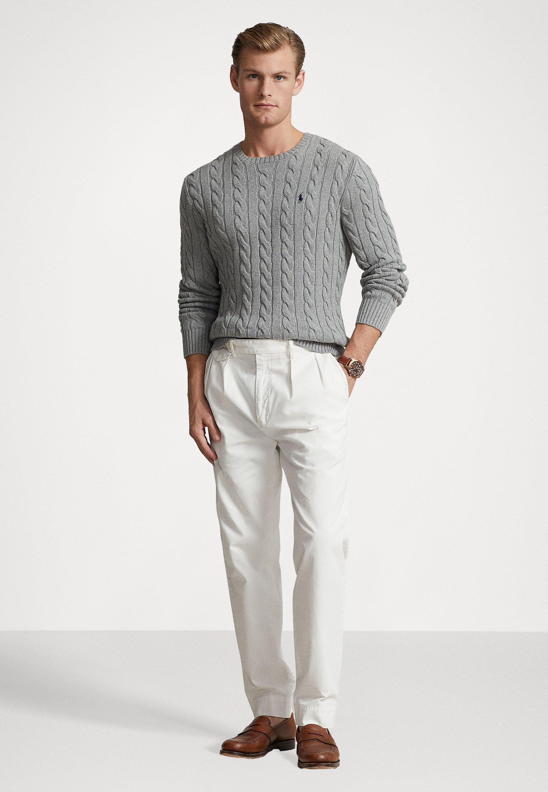 Pull en coton à maille torsadée Polo Ralph Lauren - Pull - gris fauve chiné