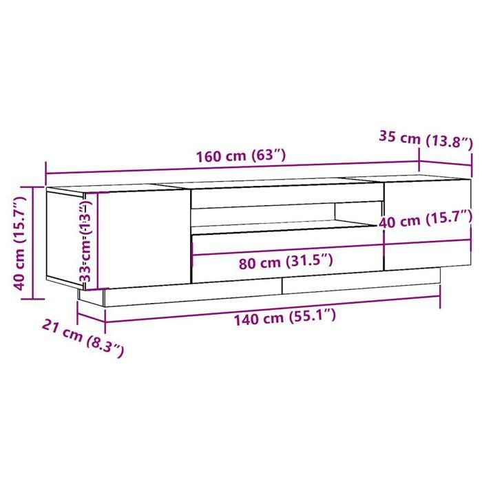 Mueble para TV vidaXL con luces LED, roble artesanal, madera de ingeniería, soporte para TV, unidad multimedia, consola de TV, mueble 856360