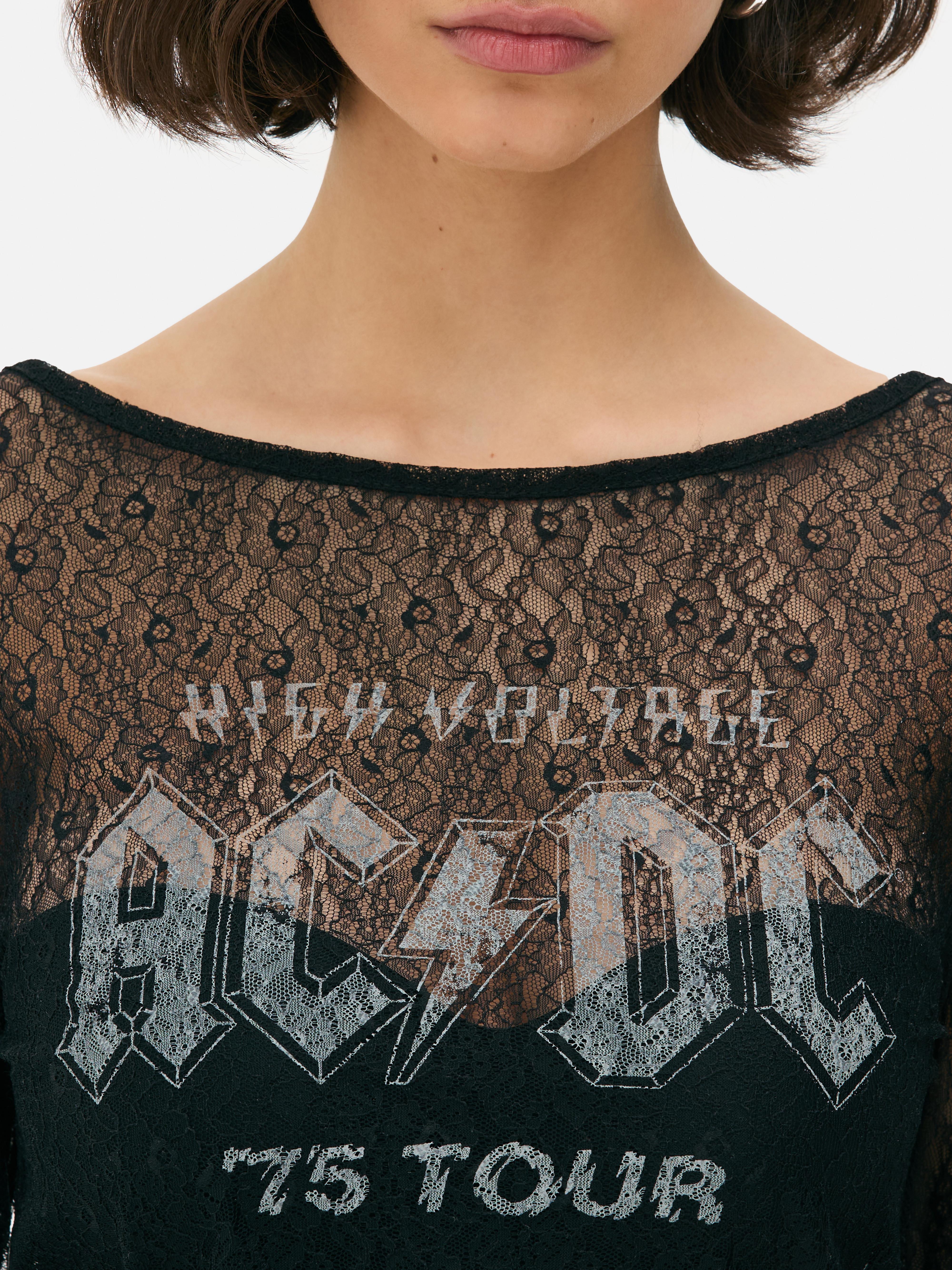Tricou AC/DC cu mânecă lungă din plasă Un tricou cu mânecă lungă din plasă cu un design al trupei AC/DC