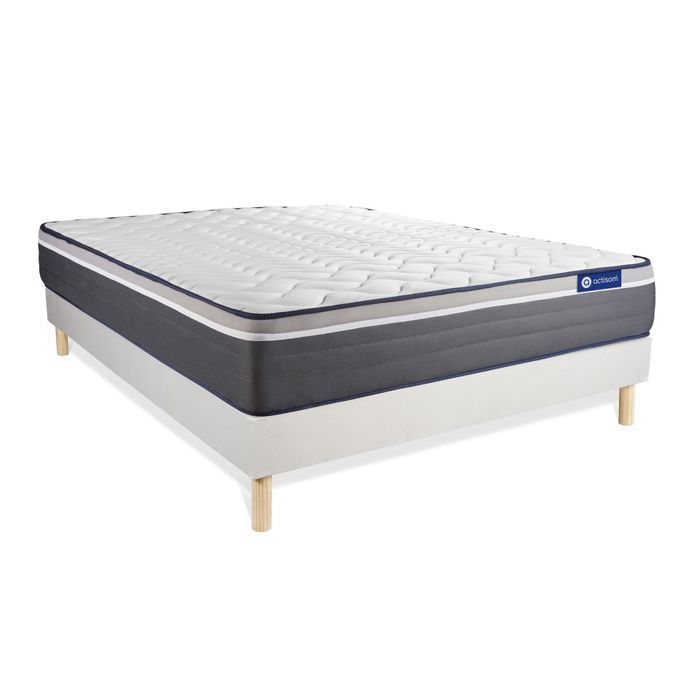 Conjunto de colchão e base de cama 200x200 cm - Base de cama branca (necessita montagem) - Actiflex Plus