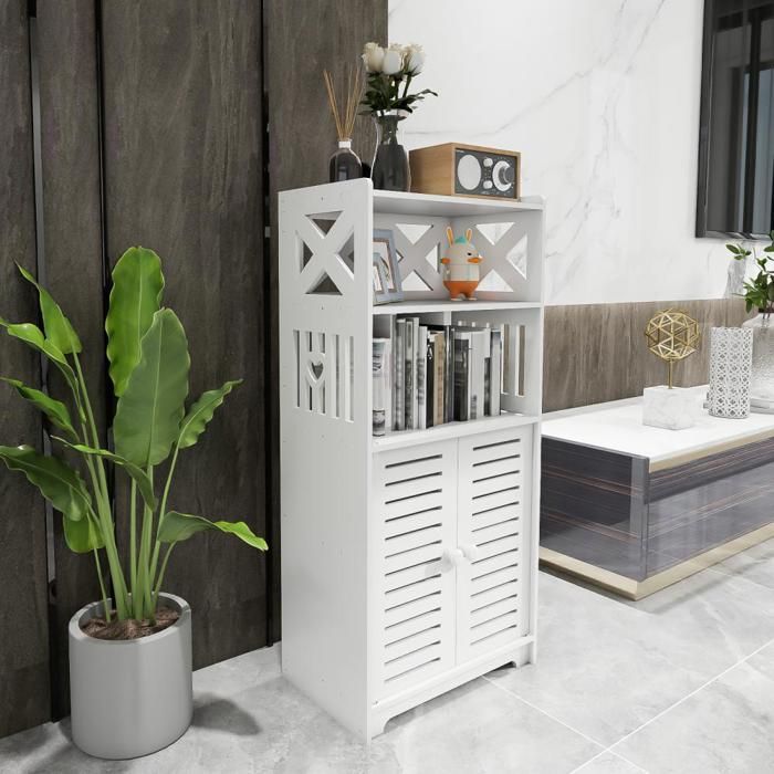 Armario de baño HUOLE con dos puertas y dos estantes, ahorra espacio, 75*22*36 cm, blanco.