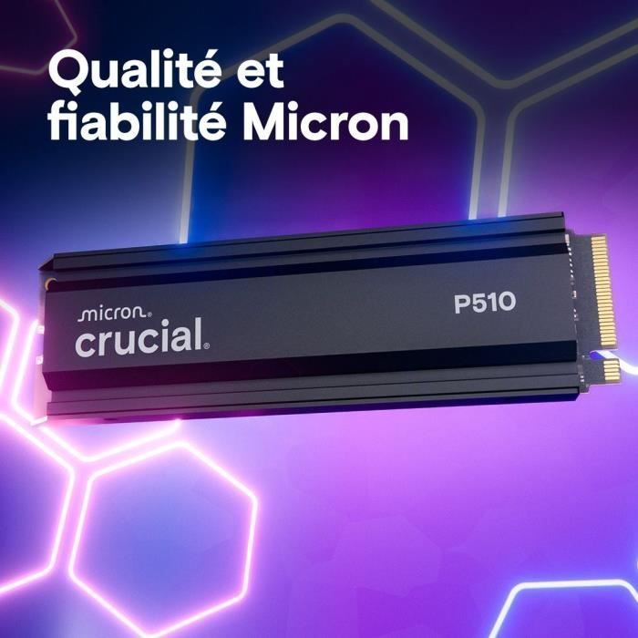 CRUCIAL - P510 - SSD interno - 1 TB - PCIe Gen4 NVMe M.2 - Con dissipatore di calore - Velocità di lettura fino a 1100 MB/s - CT1000P510SSD5