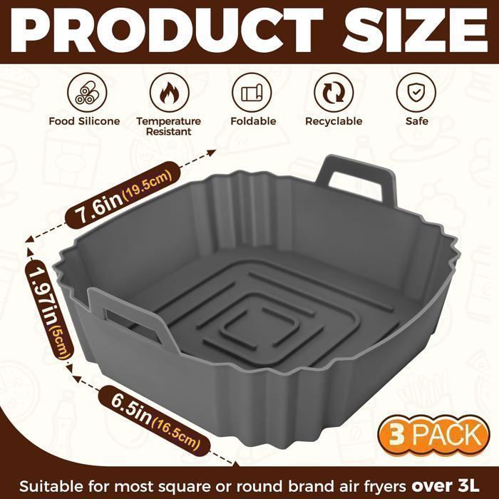 3-Piece Air Fryer Mold Set, Reusable Silicone Hot Air Fryer Mold, For Microwave, Oven, Steamer etc., Gray