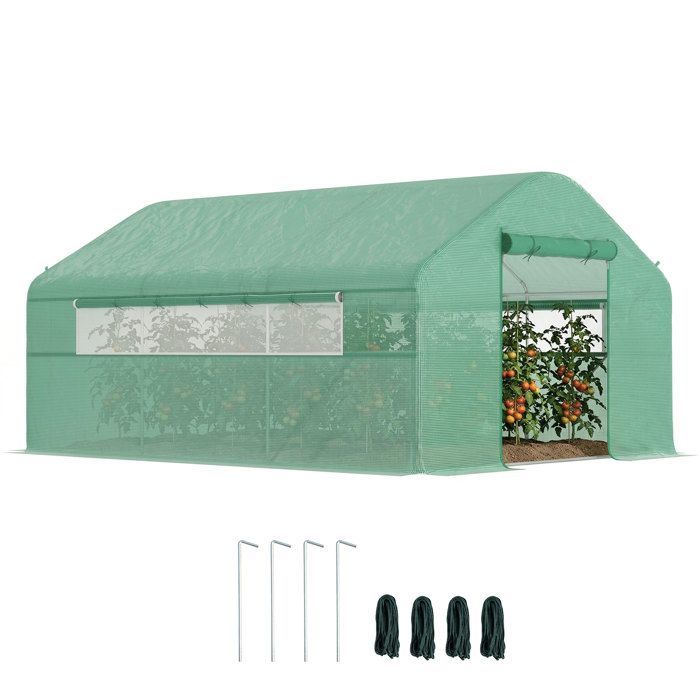Serre de jardin 4 x 3 x 2m - Outsunny - portes enroulables - serre tunnel de jardin - vert
