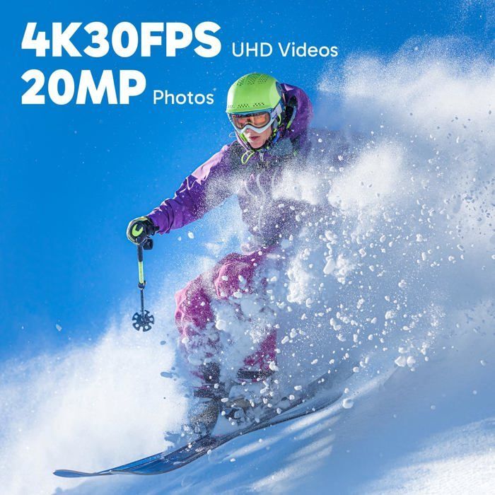 Dragon Touch 4K 20MP 30FPS Vision 3 Action Camera, Waterproof Underwater Camera, 170° Wide Angle, 2.4G WiFi with Remote Control, Black