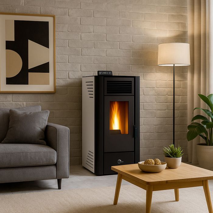Estufa de pellets sellada Sannover Anita de 11,6 kW, color blanco.