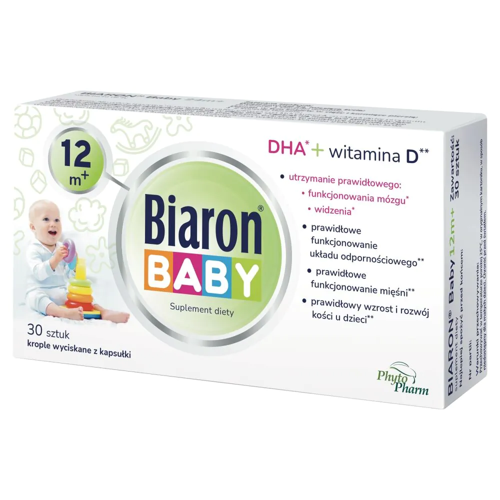 Biaron Baby, DHA + Witamina D dla dzieci od 12. miesiąca życia, Krople wyciskane z kapsułki