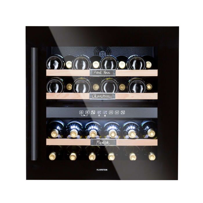 Cantinetta per vini - Klarstein Vinsider 36 Onyx Edition - 2 zone di temperatura - 5-22 °C - 85 L - acciaio inox - 36 bottiglie - Argento
