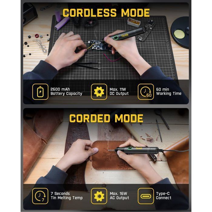 Fanttik T1 Max Cordless Soldering Iron, 7-Second Fast Heating (200C-450C), Automatic Shut-Off, 4 Precision Soldering Tips