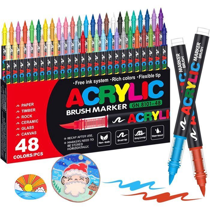 Pennarelli acrilici - Pennarelli per colorare per adulti - 48 colori - Pennarelli acrilici per colorare, calligrafia, vetro, legno, ceramica