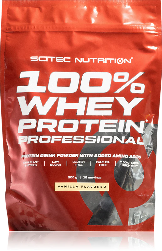 Suplemento alimentar profissional Scitec Nutrition 100% Whey Protein, proteína de soro de leite com enzimas digestivas.