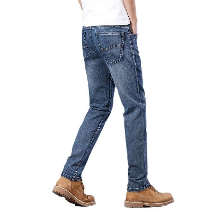 Pantalones vaqueros FUNMOON para hombre, pierna recta elástica, estilo casual de negocios, corte ajustado premium.