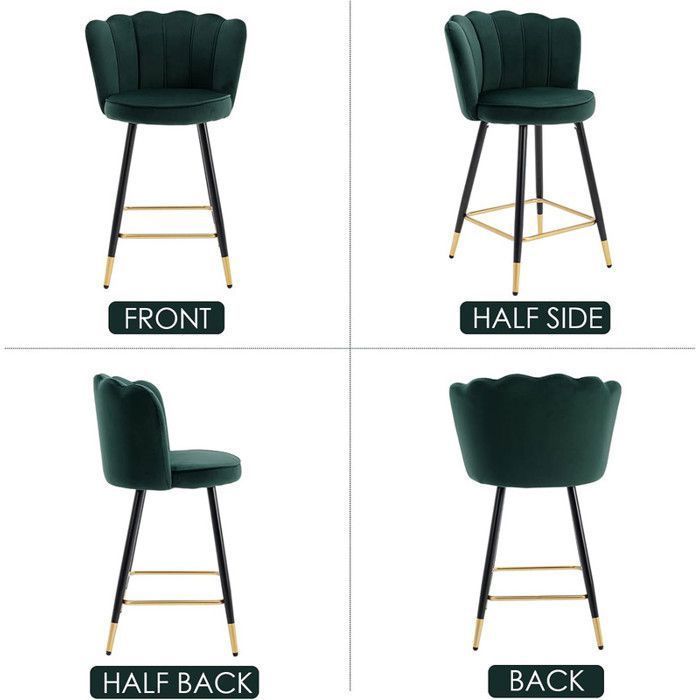 Wahson Bar Stool Set of 2 Velvet Bar Stools, Bar Chairs with Metal Legs, High Stools for Kitchen Island, Green