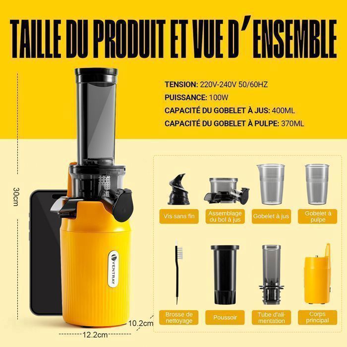 Extracteur de Jus - VENTRAY - Ginnie - Compact - 100 Watt - Jaune
