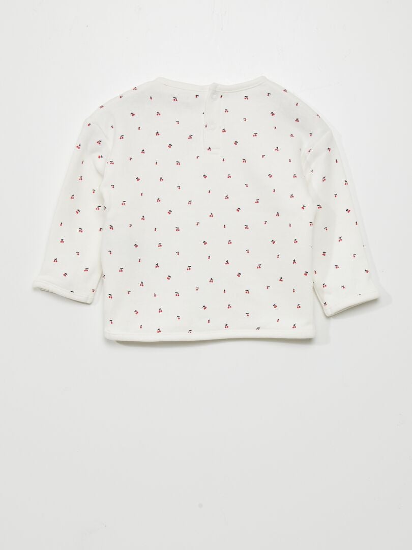 Bedrukte fleece sweater - WIT