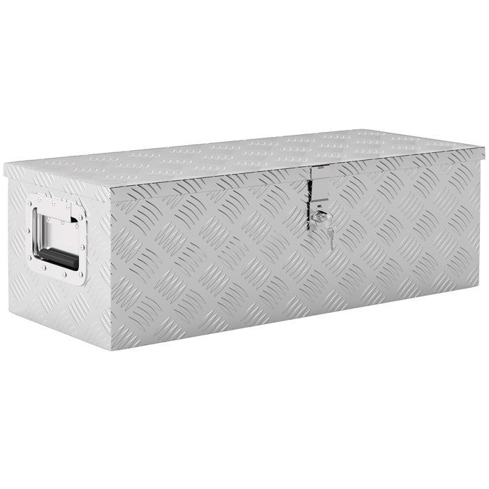 Storage box - toolbox - HOMCOM - retractable handles, key lock - aluminum - 76x33x25cm - silver