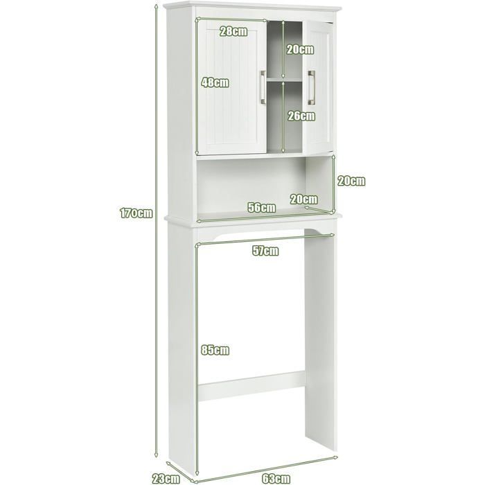 Mueble de baño COSTWAY con 3 estantes para almacenamiento, blanco moderno, 63 x 23 x 168 cm