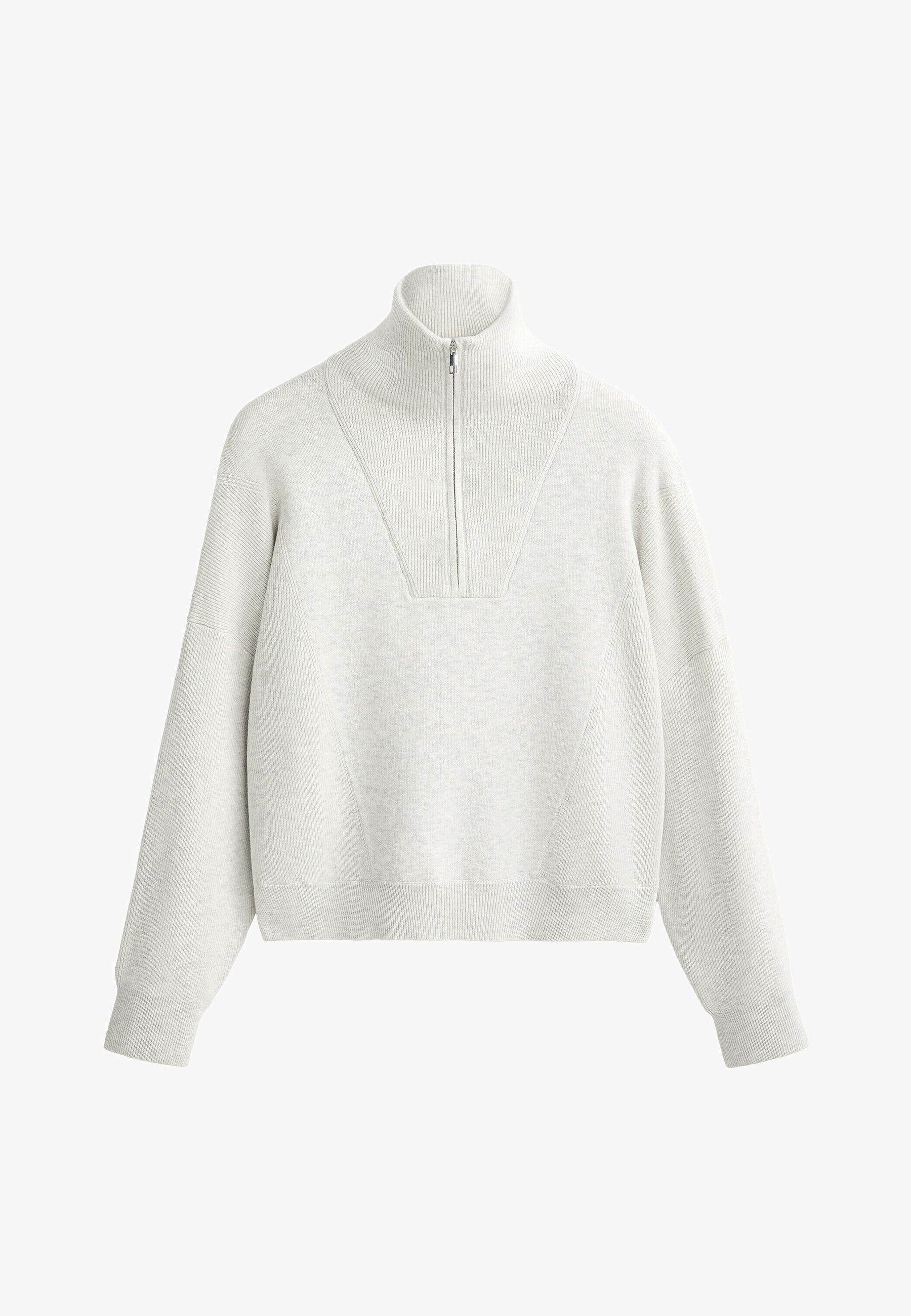 Maglione OYSHO a coste con mezza zip - grigio chiaro screziato