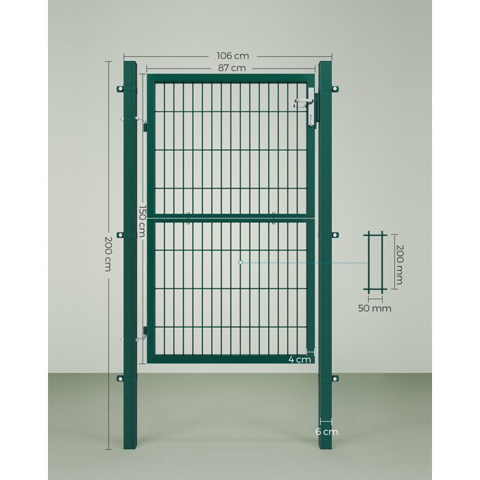 SONGMICS Stevige en duurzame tuinpoort van gegalvaniseerd staal met slot en sleutel, afmetingen: 150 x 106 cm, groen