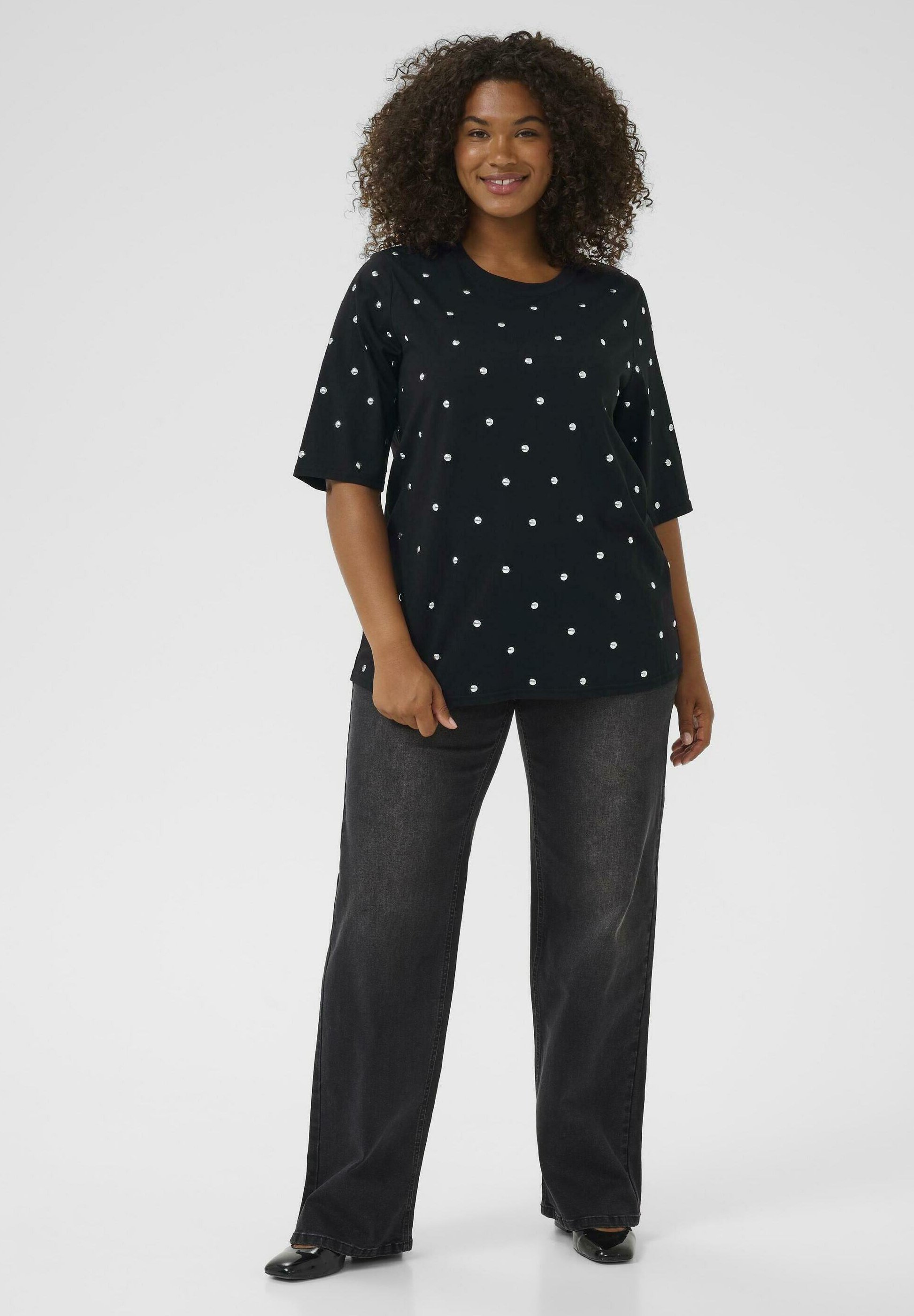 T-shirt imprimé Kaffe Curve HELENA - noir profond
