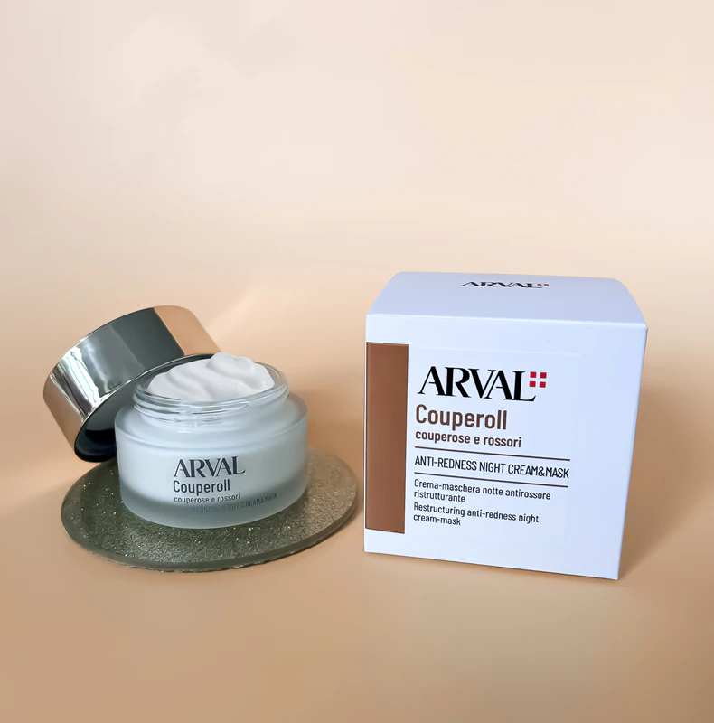 Creme e máscara noturna anti-vermelhidão Arval Couperoll para pele sensível e irritada.