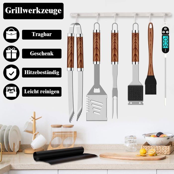 Kit profesional de accesorios para barbacoa de 26 piezas, juego de utensilios de acero inoxidable para barbacoa, regalo para hombres, herramienta