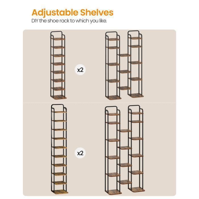 Étagère à Chaussures à 10 Niveaux, Rangement Chaussures pour Petits espaces, Meuble de Rangement Chaussures réglable, pour Entrée