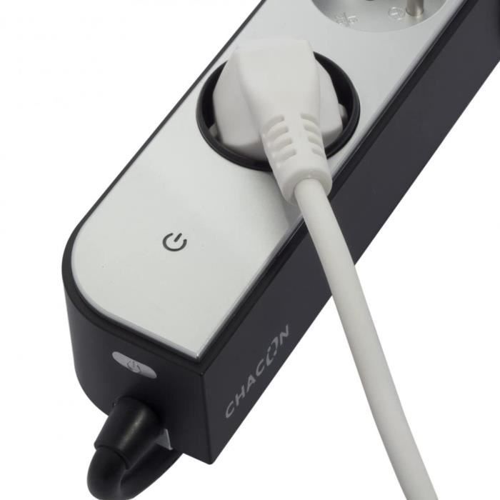 CHACON 5-fach Steckdosenleiste (16 A) mit 2 USB-Anschlüssen und 1,5 m Kabel HO5VV-F 3x1,5 mm² weiß und grau