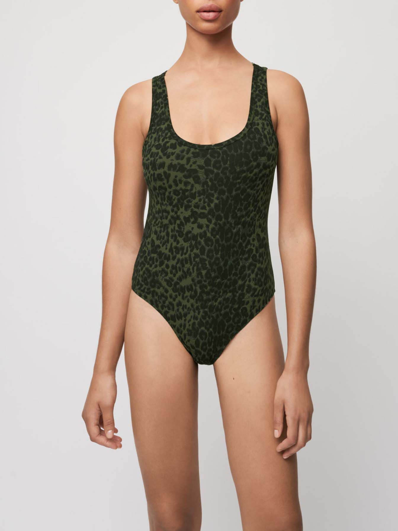 Sportieve bodysuit met luipaardprint - Khaki met luipaardprint