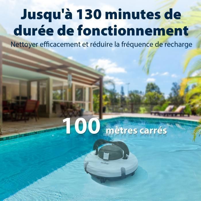 Robot pulitore per piscina senza fili, Redkey S100, autonomia della batteria 130 minuti, pulizia profonda 3 m, 100 m², parcheggio automatico