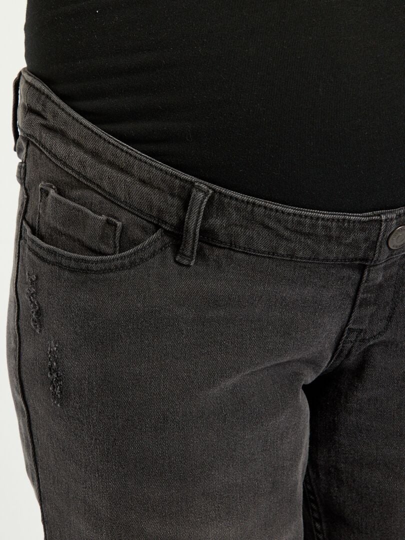 Calça jeans de maternidade elástica estilo mom jeans - PRETA
