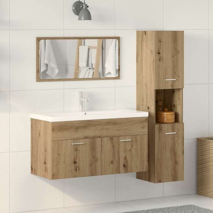 vidaXL 3-delige badkamermeubelset van bewerkt hout, badkamerkast, badkamerkastje 3328592