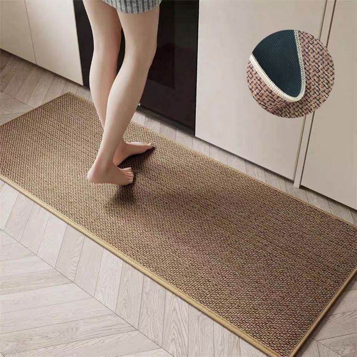 Tapis de Cuisine Devant Evier Antidérapant en Caoutchouc et Lavable, Lin,  Marron , 44 x 120cm