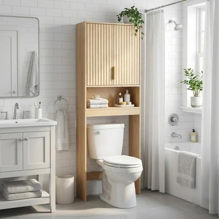 Meuble Machine à Laver ALIGHTUP - Armoire de Rangement pour WC/Buanderie - 60,5x25x173 cm - Chêne