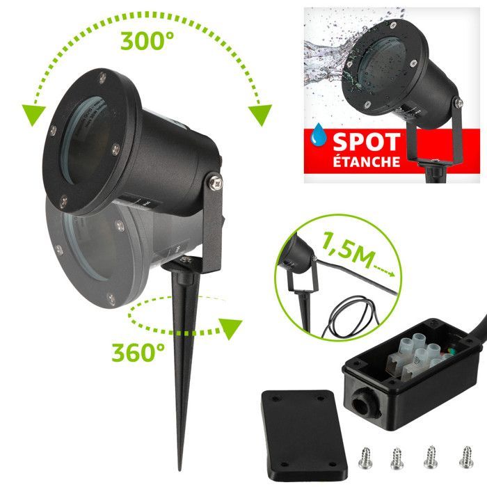 focos exteriores con estacas - Para bombillas LED GU10 - Cable de 1,5 m - Iluminación de jardín con estacas - Ajustable - Resistencia al agua IP65
