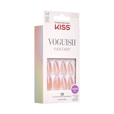 Uñas postizas esculpidas Kiss Voguish Fantasy con pegamento, tamaño mediano, 28 unidades.