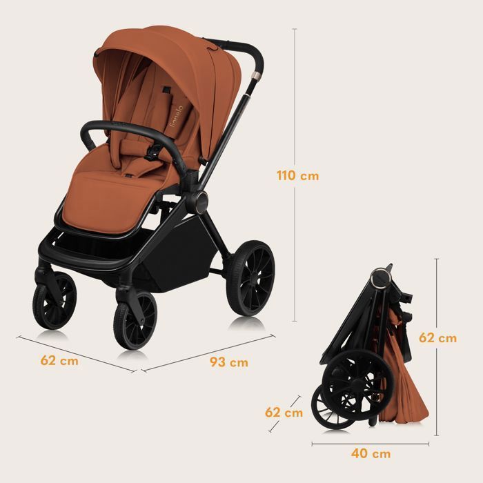 Poussette combinée 2en1 LIONELO Mika Plus - Naissance jusqu'à 22kg - Pack poussette Duo, Nacelle et accessoires - Terre cuite