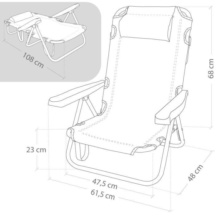 Chaise basse pliante Beige avec coussin,108x60x82 cm,Aluminium/Textilène,