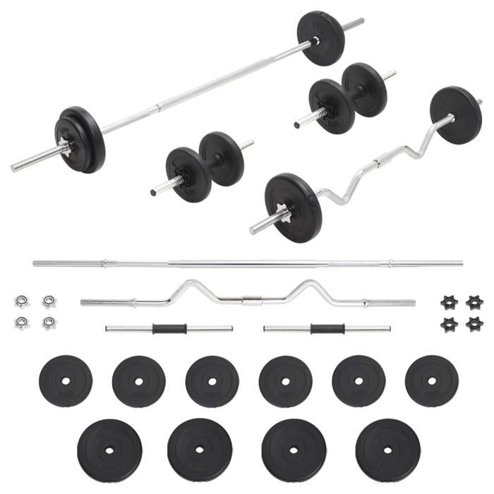 vidaXL Juego de mancuernas y barra con discos de peso para entrenamiento de fuerza y levantamiento de pesas 93589