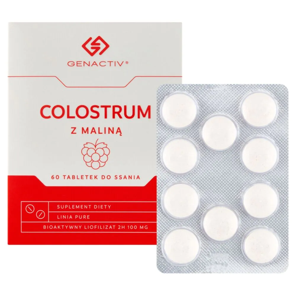 Genactiv Colostrum z Maliną Preparat wzmacniający odporność Tabletki do ssania