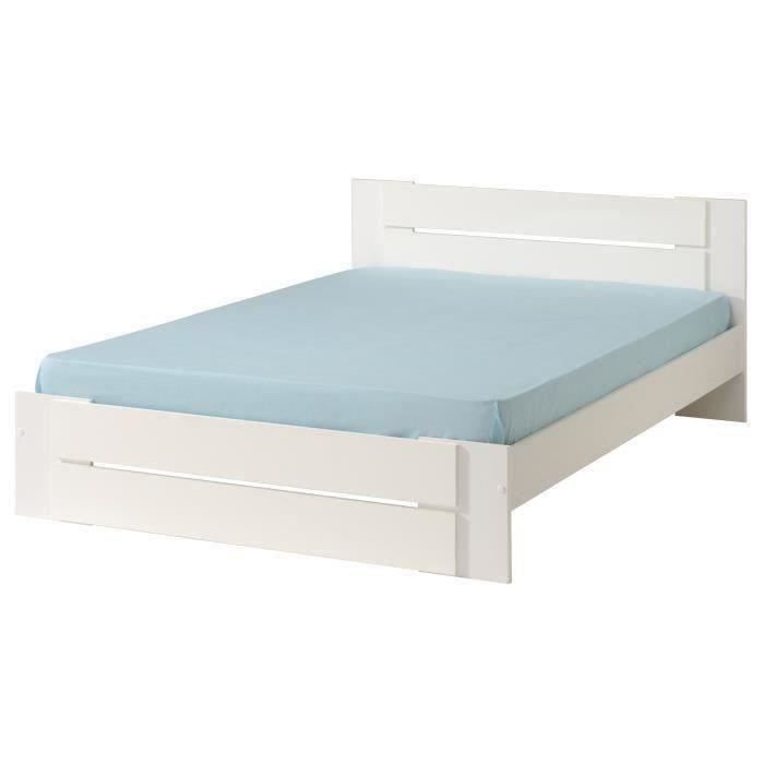 Cama para adultos PARISOT - Estilo contemporáneo - Decoración en blanco y blanco brillante - 140 x 190 cm - EDEN
