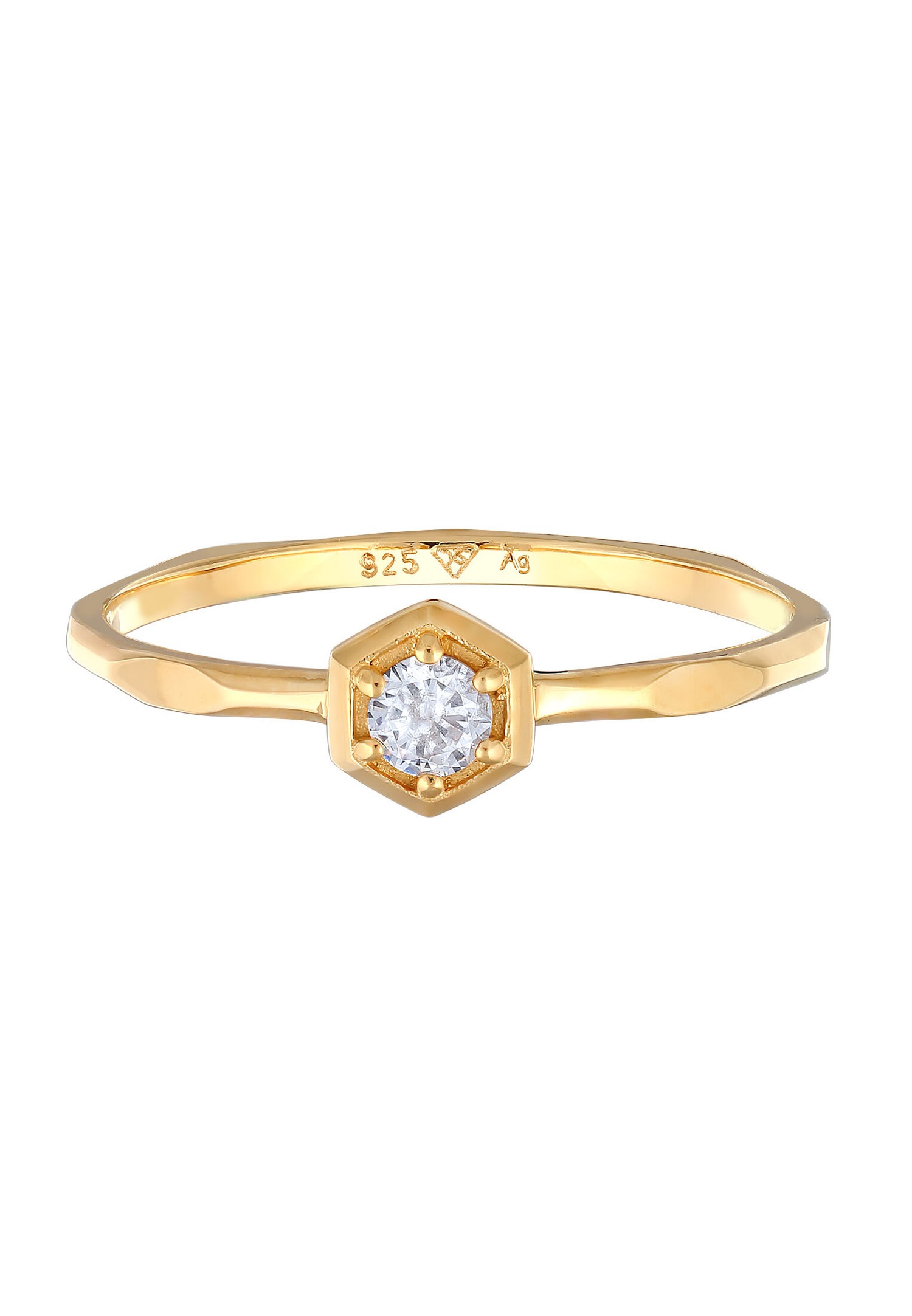 Elli Femmes Solitaire Géo Octagon avec cristal de zirconium en argent sterling 925