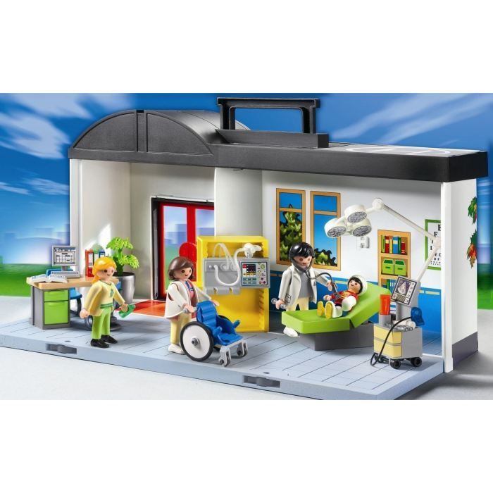 PLAYMOBIL - Portable Hospital 5953 - 1 hospital - 4 figures - Medical furniture - Accessories