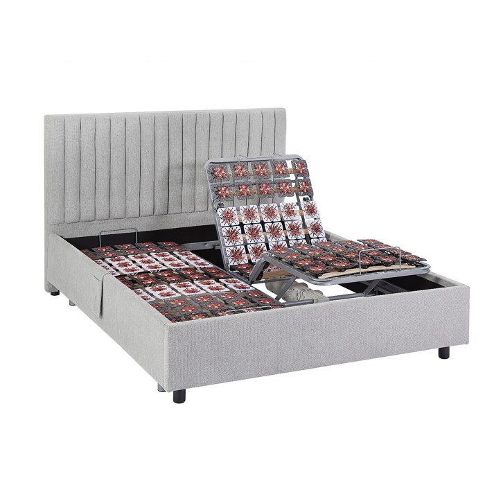 Cama eléctrica de relajación con somier de láminas decorativas y colchón de espuma viscoelástica - 2 x 70 x 190 cm - Tela - Gris - SASORA by YSMÉE
