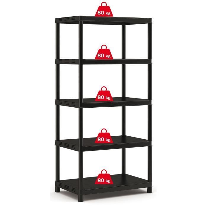 KETER Plus X/5 XL Storage Shelf - Black - 90 x 60 x 187 cm - 80 kg / shelf