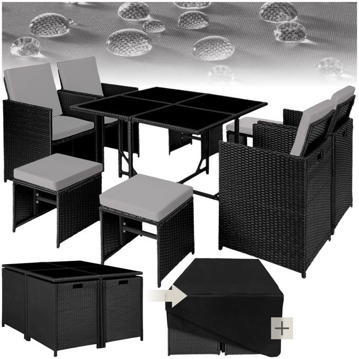 Mobili da giardino - TECTAKE - Set da pranzo per esterni BILABO per 8 persone, resistente e pieghevole, realizzato in resina intrecciata - Nero/Grigio