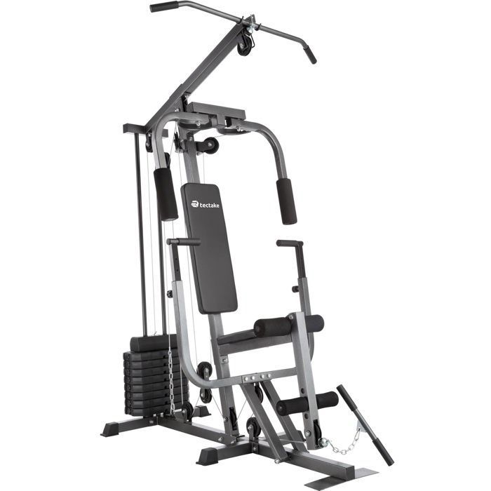 Estación de entrenamiento con pesas TECTAKE - Estación de entrenamiento con pesas con función de press de pecho, capacidad de 150 kg, 160 x 98 x 203 cm - Negra
